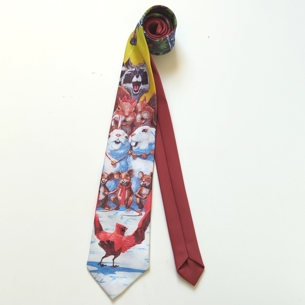 Ralph Marlin 1990 Vintage The Carolers Christmas Critters Illustrated Neck Tie - Picture 2 of 12